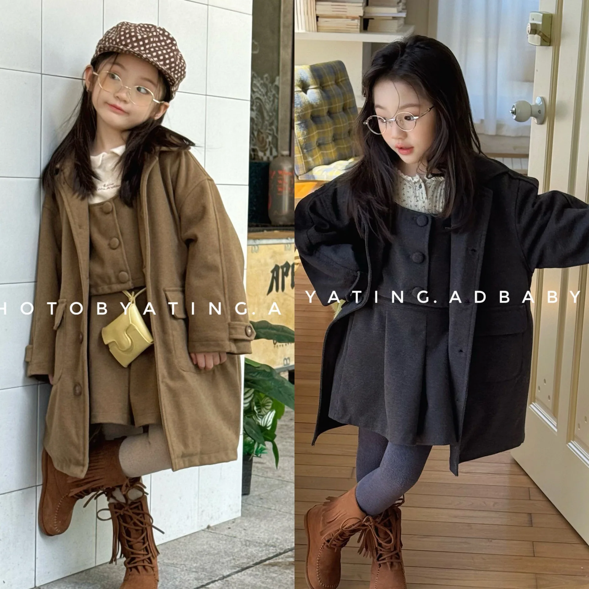 

‌2026 Kids Winter Fall Children Korean Style Wool Blend Trench Coat for Girls Toddler Outerwear Long Sleeve Windproof Jacket