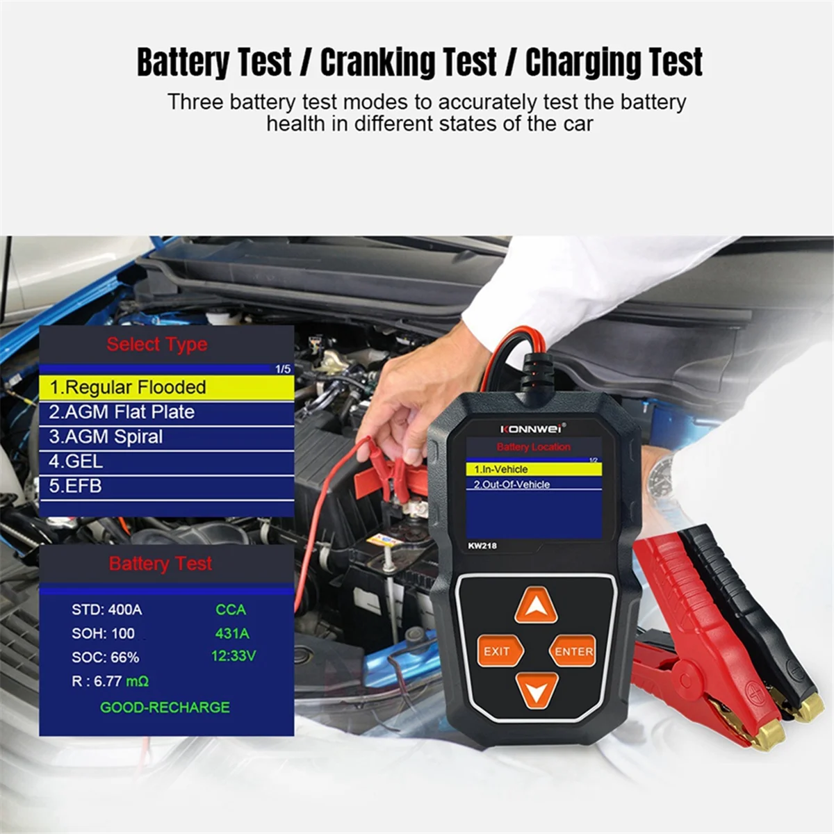 KONNWEI KW218 Car Battery Tester 6V 12V Car Motorcycle Truck System Analyzer 2000CCA Charging Cranking Test Tool PK KW650