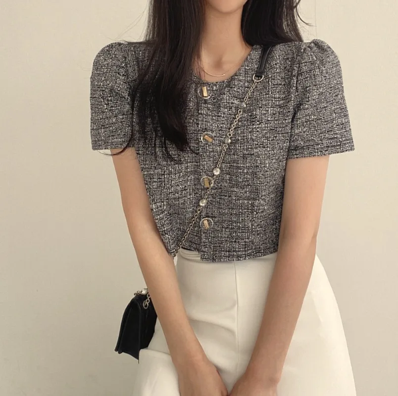 Exquisite Single Breasted Ropa Mujer Short Sleeve Chaqueta Mujeres O-neck Woman Jackets Small Fragrance Coats Summer Clothes
