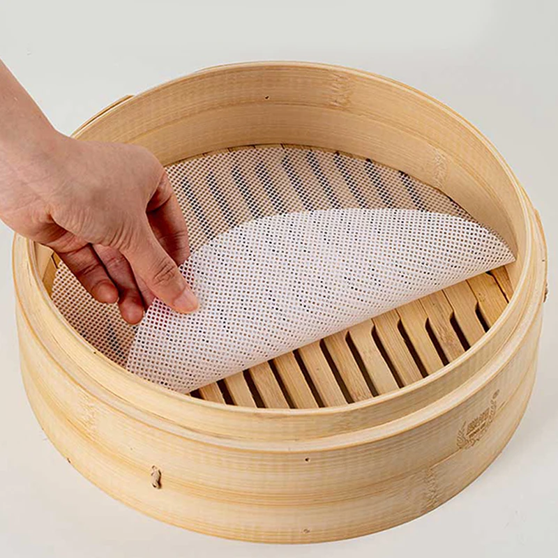 2Pcs Reusable 16cm Silicone Bamboo Steamer Liners Non-stick  Steamer Mesh Mats Baking Pastry for Kitchen Restaurant