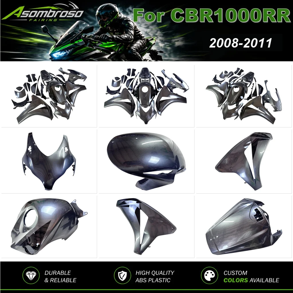 Motorcycle Fairing Bodywork Kit Fit For Honda CBR 1000 RR 2008 2009 2010 2011 Gloss Metallic Gunmetal ABS Injection Molded