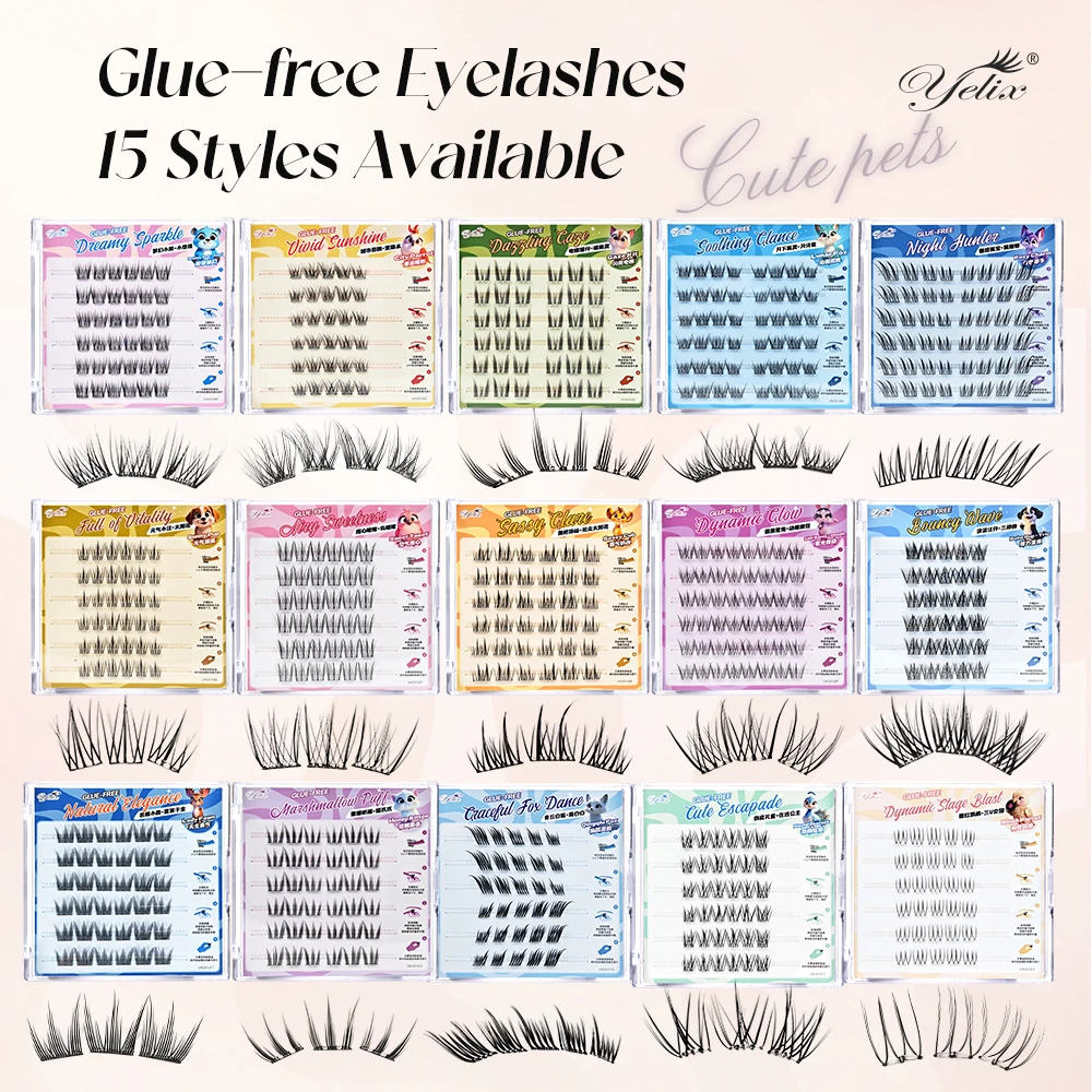 Yelix Natural Style DIY Lashes Glue-free Fluffy Lightweight Cluster Lashes Multi-Style Easy 3-Step Application DIY At Home