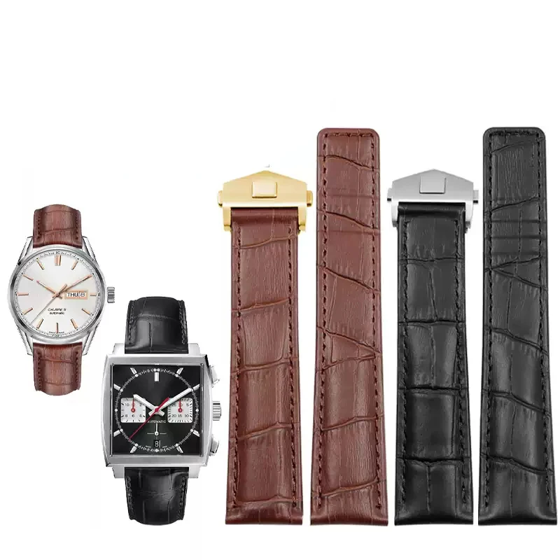 19mm 20mm 22mm Genuine Leather Strap for Tag Heuer Watch Carrera Monaco  Watch Belt Black Brown Bracelet Wristwatch Watchband