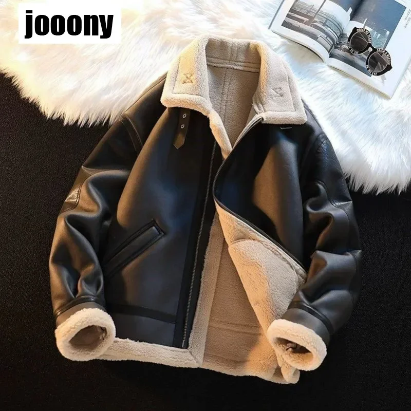 

Winter New Casual Jacket Large Design Feel Leather Coat Men Jacket Men's Leather Jacket Men's Plush Thickened Lamb Fleece Collar