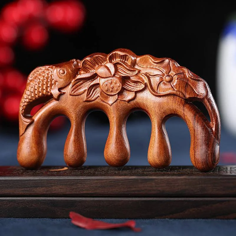 

Wooden Comb Massage Head Scalp Sandalwood Comb Handmade Double Sided Carved Wide Tooth Anti Static for Women Men