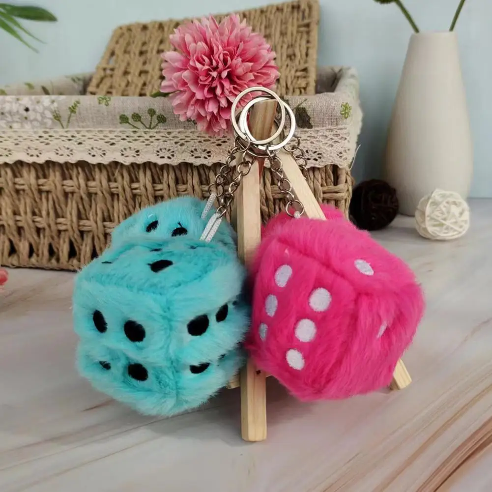 

Dice Plush Toy with Key Ring Fluffy Colorful Dot Dice Plushies Ornament PP Cotton Stuffed Dice Pendant Handbag Decor Creative Gi