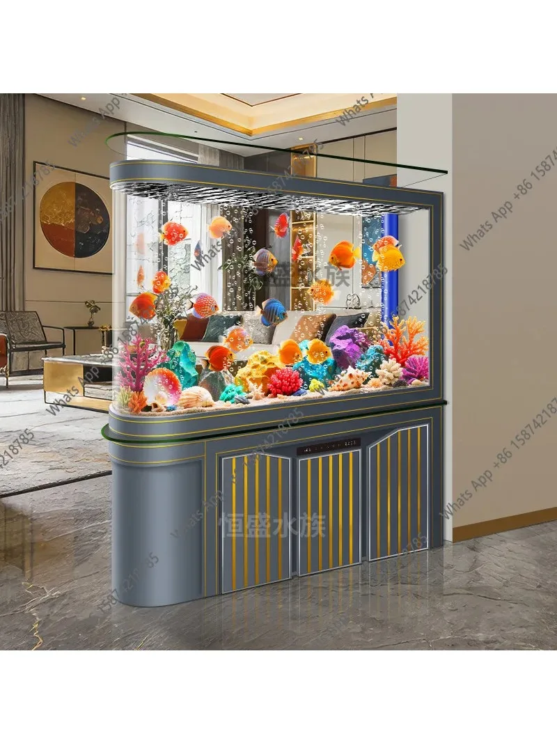 

Новый большой аквариум для дома и гостиной с нижним фильтром, экологичный, безводный, с разделительной перегородкой.