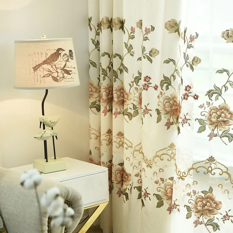 Modern Simplicity Fresh Curtains for Living Room Bedroom Dining Room Flower and Bird Embroidered Curtains Half Blackout Curtains