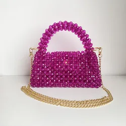 New Handmade Bead Bag Long Chain Hand-Woven Celebrity Handbags Designer Ladies Party Bag Top-handle Phone Purses and Handbags