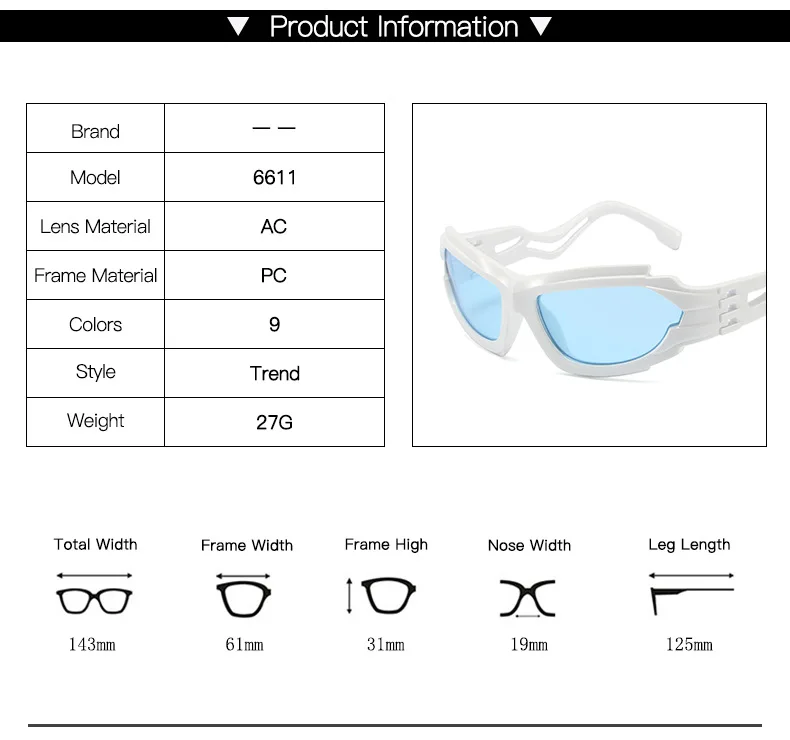 Outdoor Sport Sonnenbrille Frauen 2000S 90S Ästhetische Y2K Sonnenbrille Männer Vintage Shades Mode Coole Punk Goggle Brillen Wellenförmige Beine – Detail 3