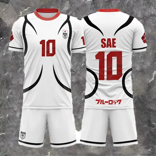 Imagen 1 del producto Blue Lock Japón U20 blanco dibujos animados Anime Cosplay hombres trajes Jersey verano adulto/niño conjunto de manga corta moda mujer conjuntos deportivos