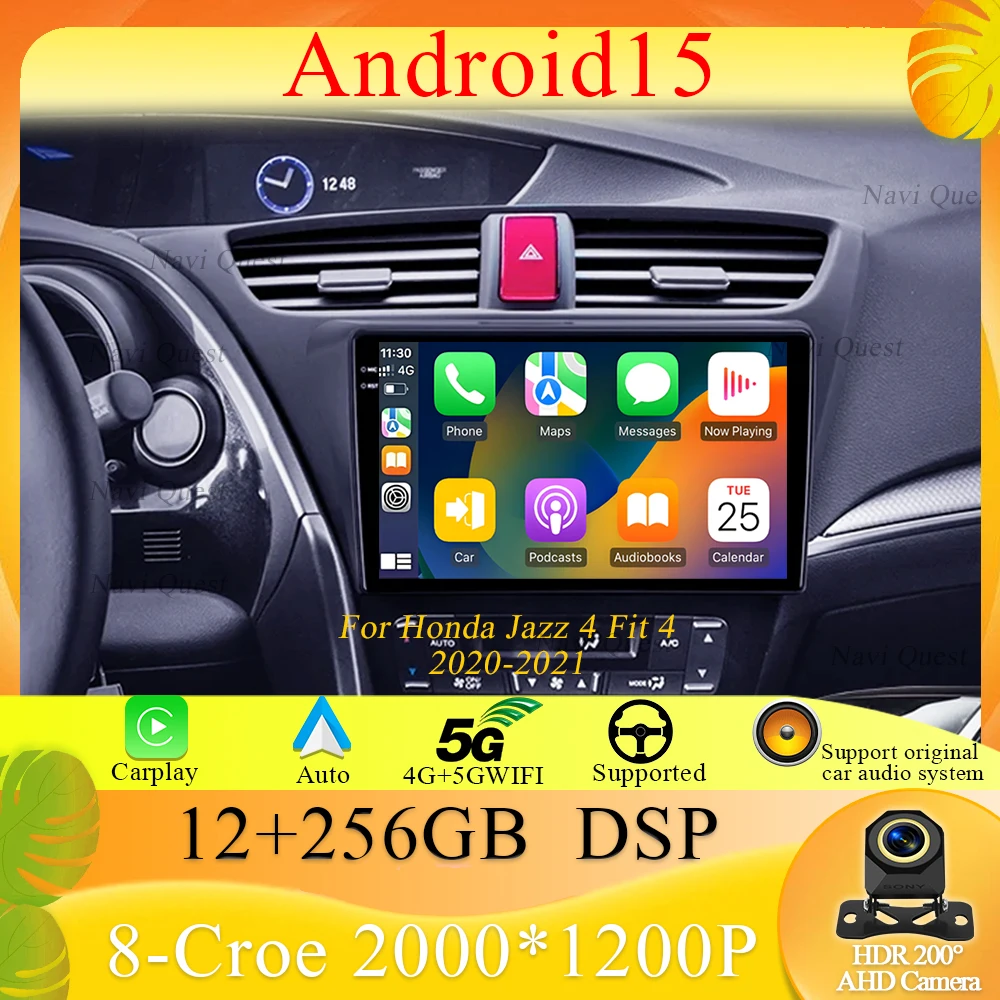 لهوندا جاز 4 صالح 4 2020-2021 أندرويد 15 Carplay السيارات راديو السيارة رئيس وحدة الملاحة مشغل فيديو ستيري الملاحة ستيريو لتحديد المواقع