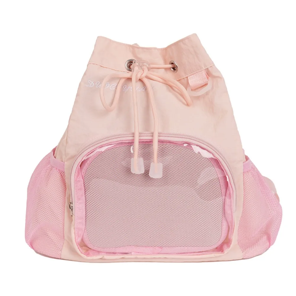 

Transparent Nylon Drawstring Backpack Lightweight Sweet Casual Ita Backpack Badge Display Harajuku Y2k Schoolbag Outdoor