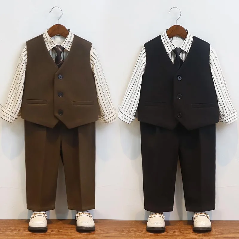 

Клетчатый костюм для мальчиков, осенне-зимний повседневный пиджак, куртка и брюки, комплект с цветочным узором для мальчиков, наряд для свадебной вечеринки, детский смокинг для выступлений на фортепиано