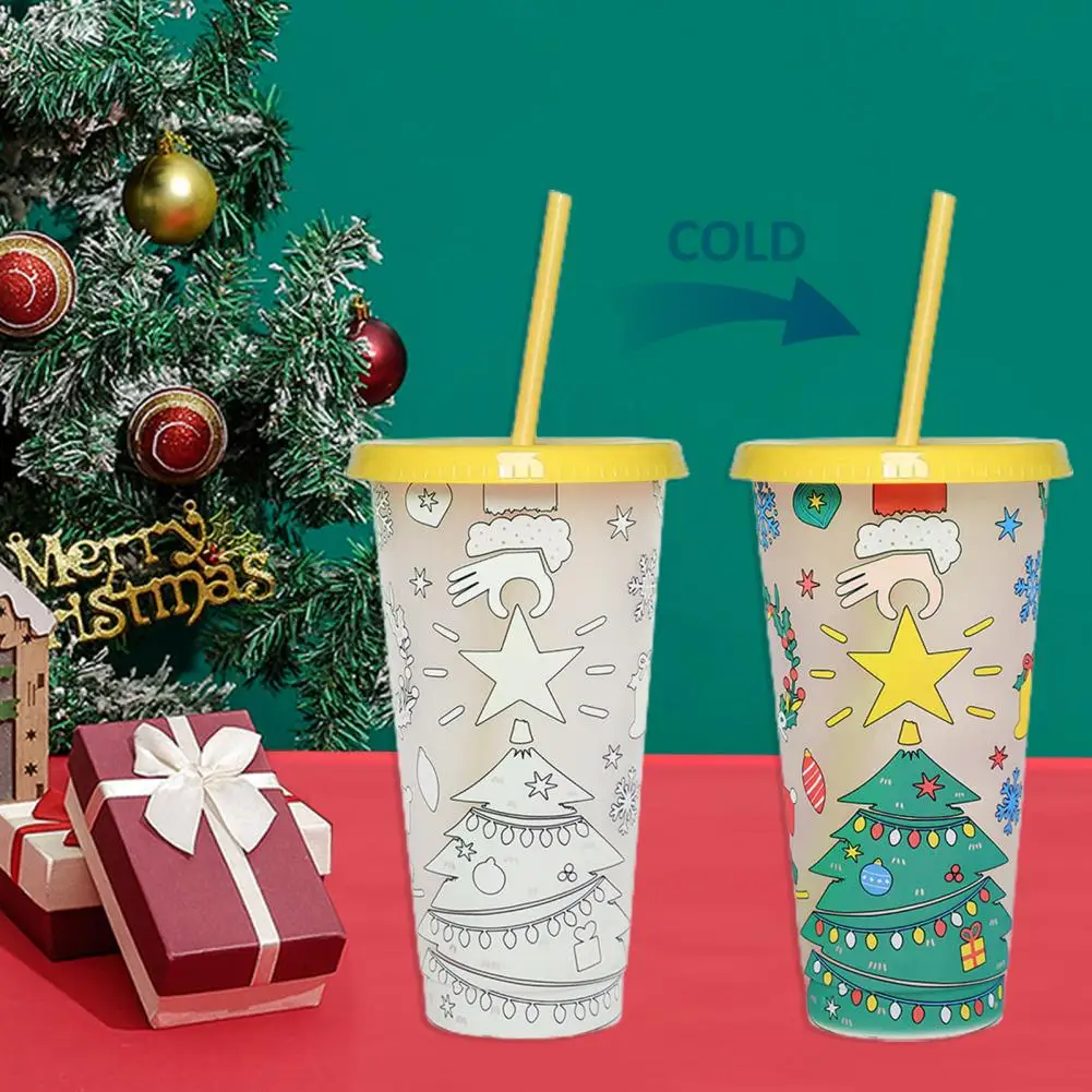 Color-changing Water Cup Christmas Tumbler Cup with Magical Color Changing Lid Straw for Ice Coffee Drinks 710ml Food-grade