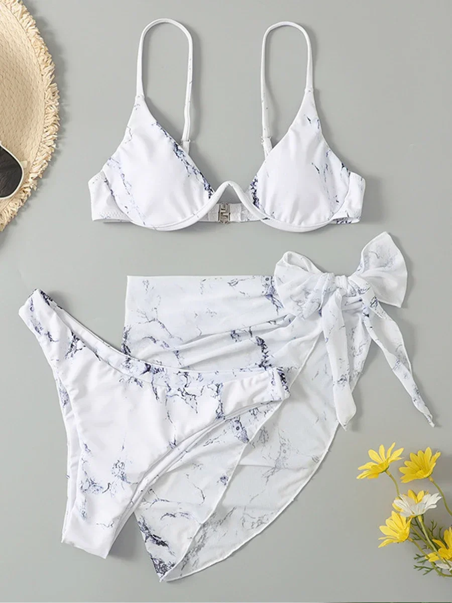 タイダイプリント水着 3 ピースセクシーなビキニ 2023 女性ショルダーストラップ水着カバーアップスカート夏の女性のビーチウェア