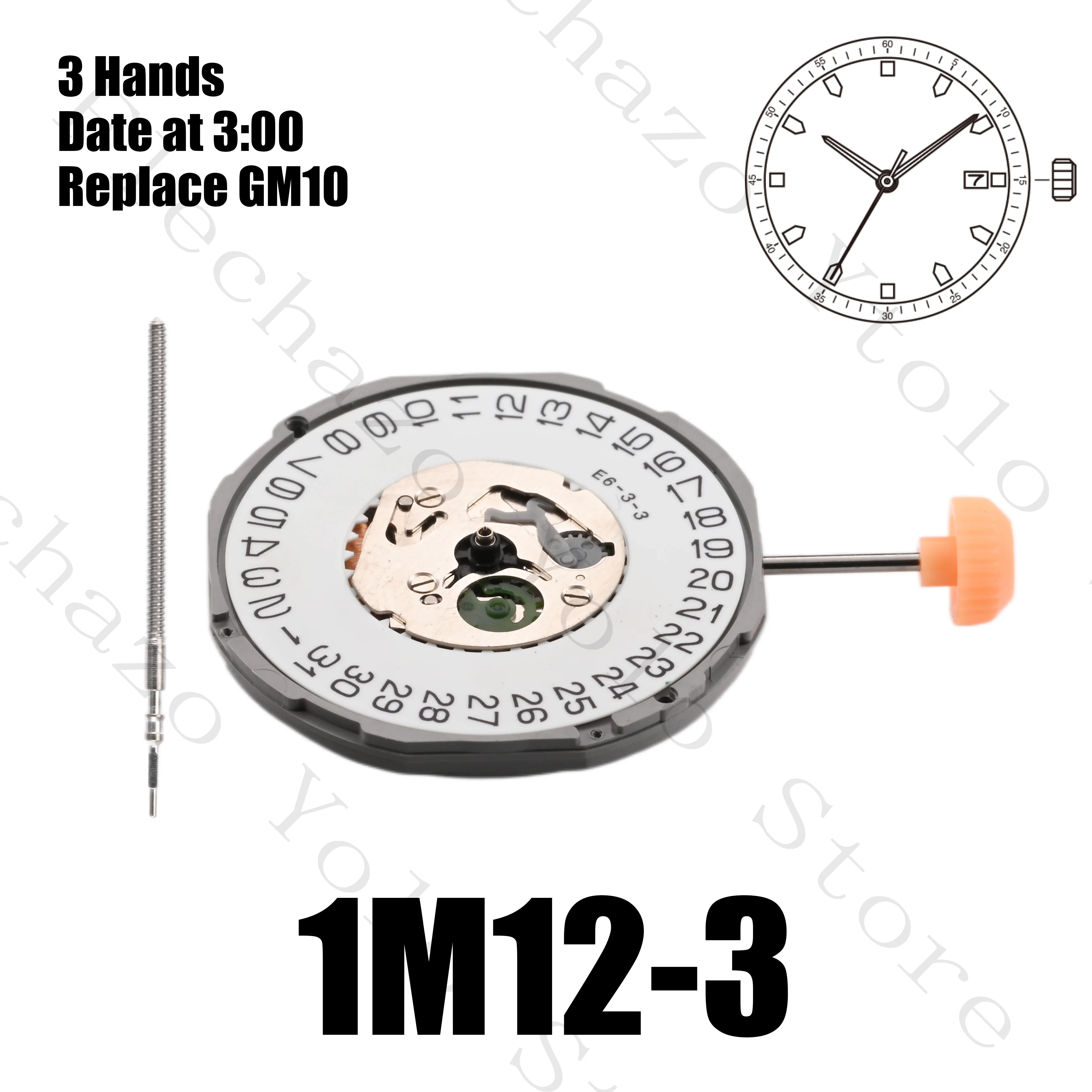 1M12 Movement Miyota 3 Hands Date at 3:00/6:00 with Barttry