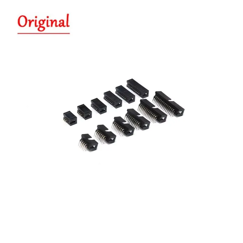 10PCS DC3 JTAG ISP Socket 2.54mm IDC Box Header Connector 6P/8P/10P/14P/16P/20P/30P/34P/40P Double Row  Curved Needle