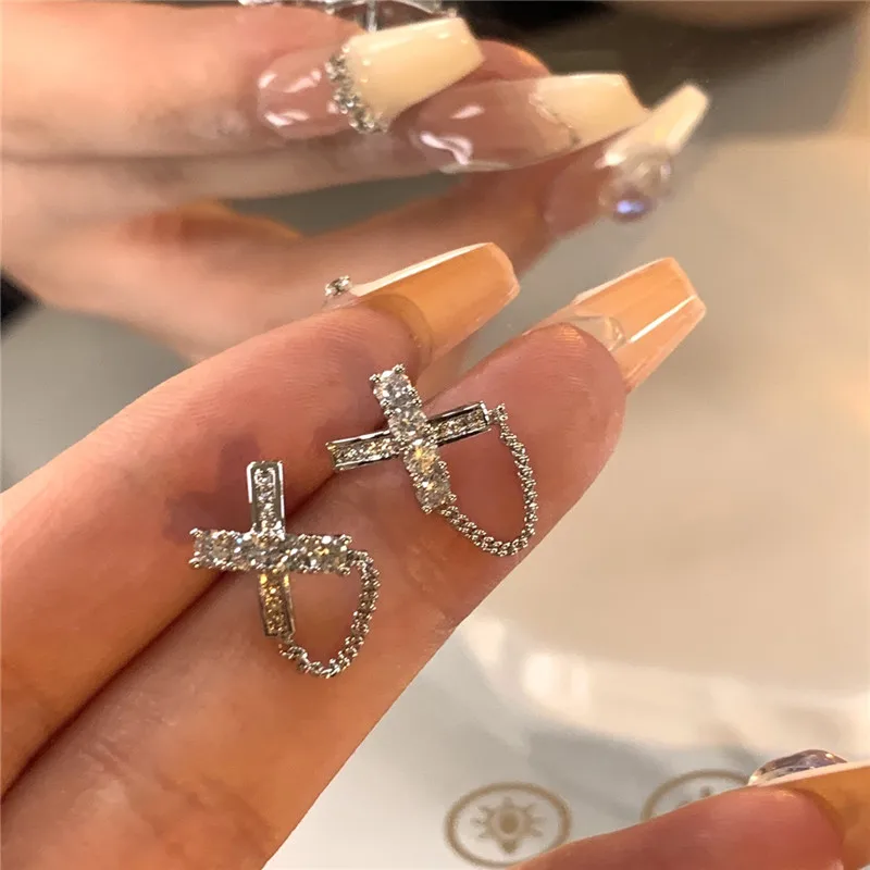 

Silver Color Cross Stud Earrings for Women Crystal Short Tassel Earrings Elegant Small Earrings Cool Stuff Party Gifts new