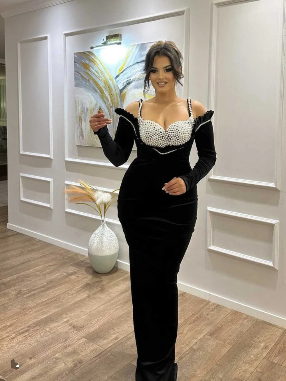 

Sexy Beaded Wrap Long Knitted Dr Bla Svel Bodycon Gown for Women Autumn Winter New Arrival V-ne H-pe Polyester...