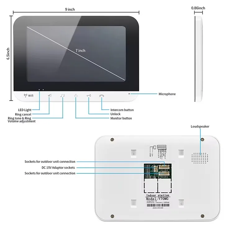 RJ45 Cable Plug Tuya Wifi 7” Screen Video Intercom for 2/3/4/6 Unit Apartments with RFID Card / APP Unlock Doorbell Camera Syste