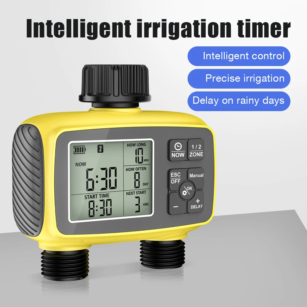 

2-ZONE Digital Water Timer Automatic Irrigation Controller Garden Flower Plants Watering Device Programmable Timed Sprinkler