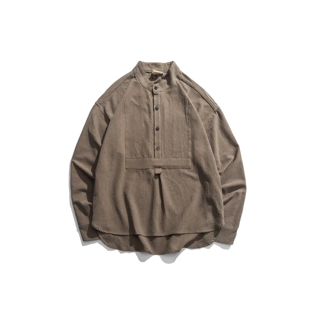 

Ace Vintage round Ne Loose Cotton Linen Workwear irt oulder Padded Long Sve Youth Faion Four Seasons Universal