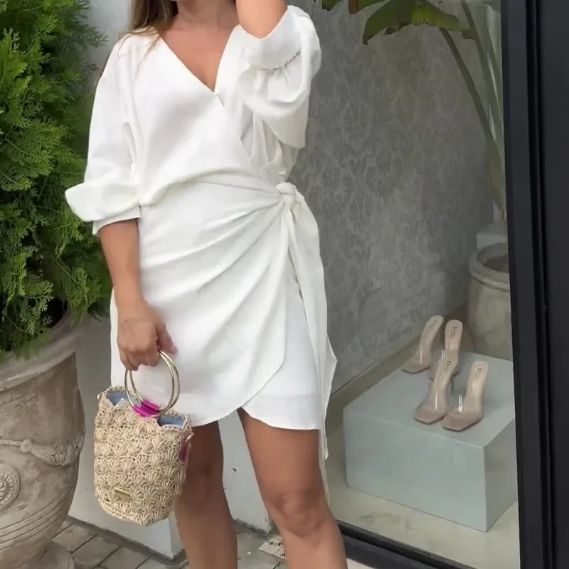 

A-line Dress Women New Fashionable Versatile Simple Pleated Waist Slimming Dresses for Female Streetwear Mini Skirt2024 Summer