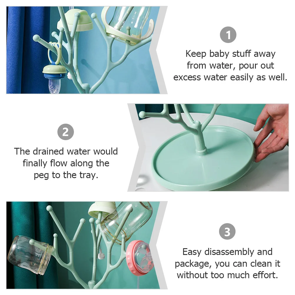 

Detachable Baby Bottle Drying Rack with Adjustable Pegs for Cups and Pacifiers Drying Holder Stand Drainage Tray