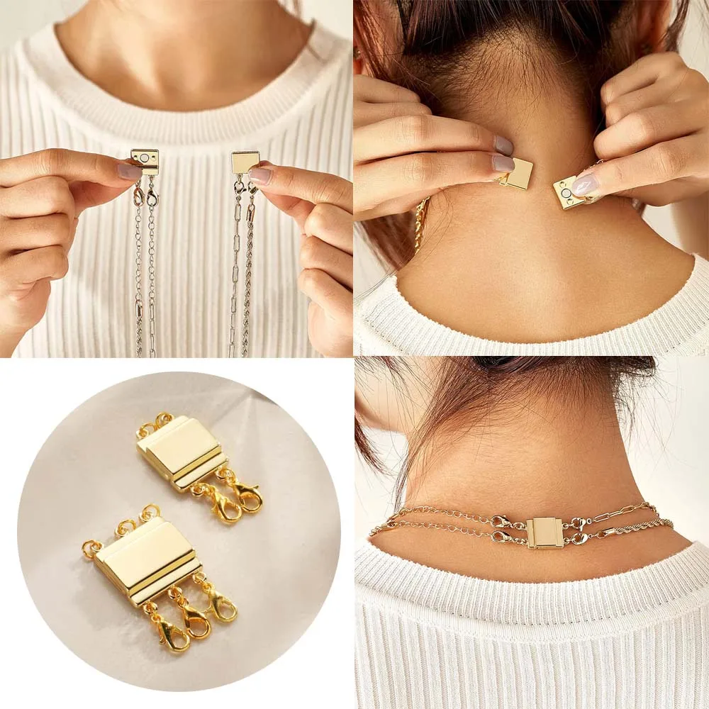 2pcs Multi Strand Necklace Layer Lobster Clasp Slide Magnet Tube Connector Locks Magnetic Separator  for Bracelet Jewelry Making