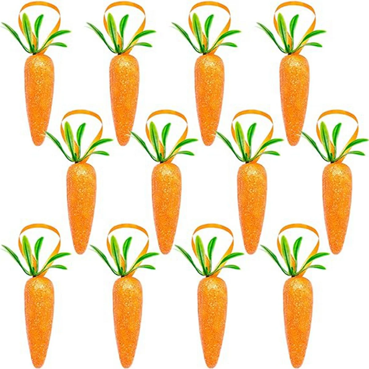 

S-Easter Carrot Hanging Ornaments - 12Pcs Premium Foam Glitter Artificial Carrots for Easter