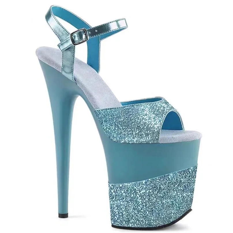 Solid Glitter Platform Sandals Thin High Heel Peep Toe Fashionable Sexy Cool Summer Big Size Woman Shoes Zapatillas Mujer