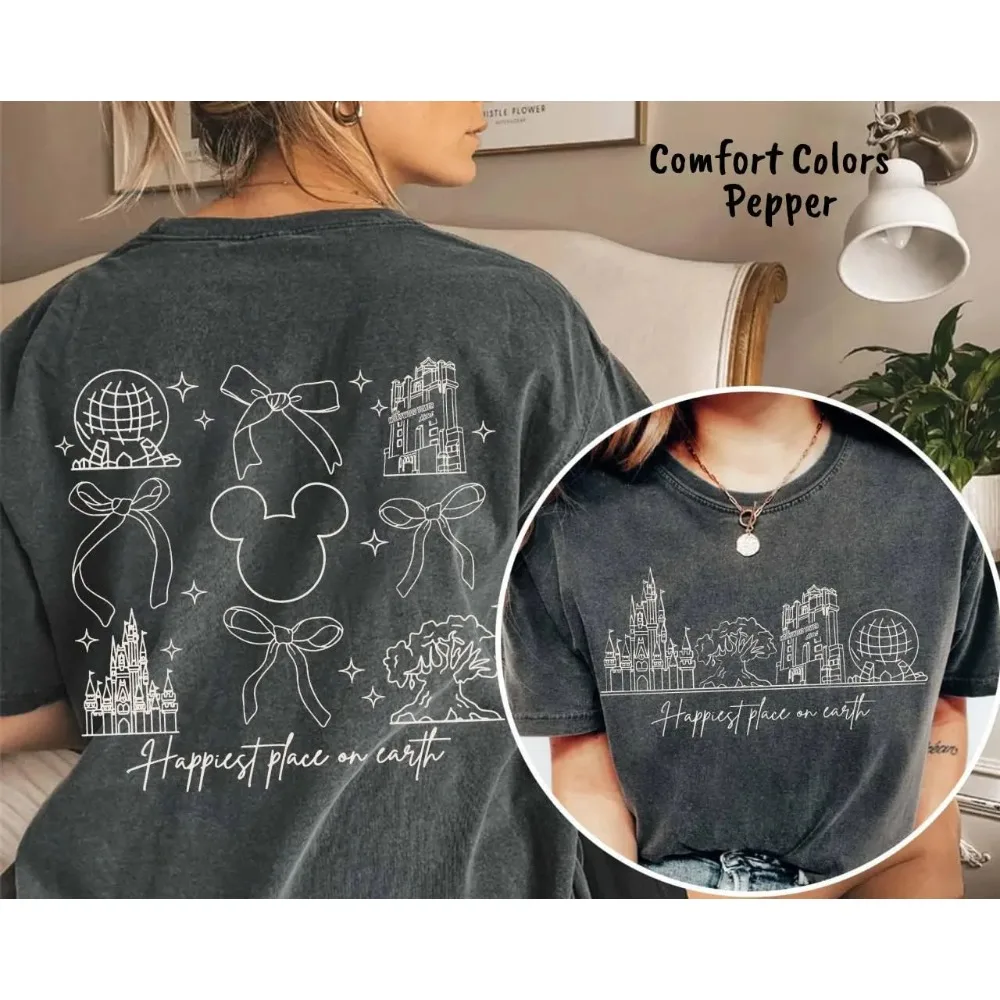 قميص ديزني لاند السعيد ذو الوجهين على الأرض، قميص المملكة السحرية، قميص ديزني وورلد، قميص رحلة ديزني لاند