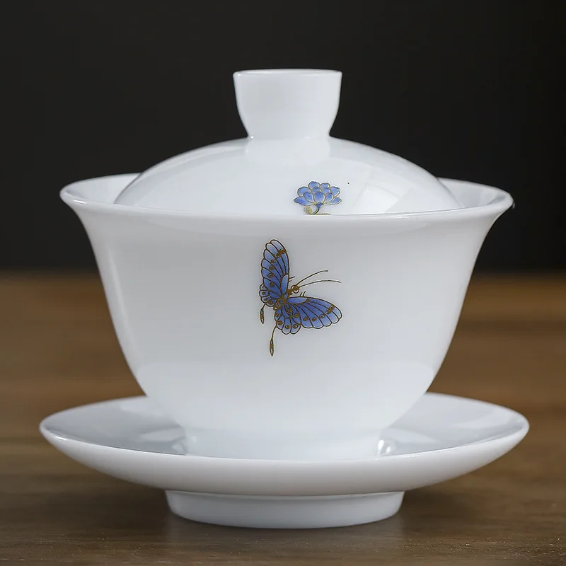 

Dehua High-End Ice Jade Porcelain Three-Talent Gaiwan Kung Fu Tea Set Tea Bowl Meeting Business Home Single Tea Cup