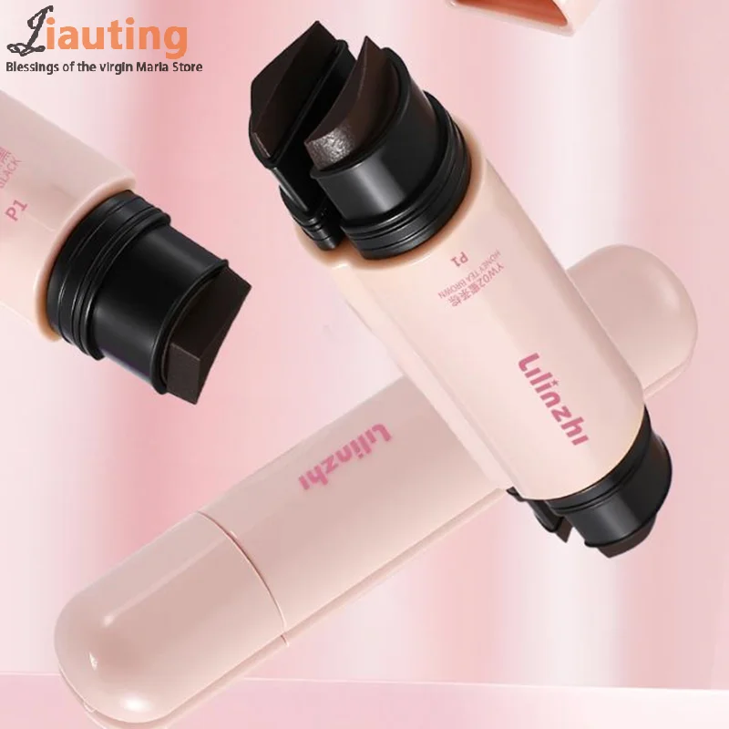 ปากกาอายไลเนอร์แบบแม่พิมพ์สองหัว กันน้ำ สีดำ/น้ำตาล ติดทนนาน แห้งเร็ว เครื่องสำอาง