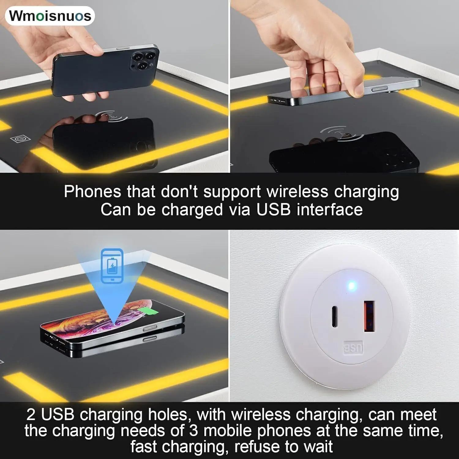 Glow Bedside Table with Wireless Charging & 2 Drawers