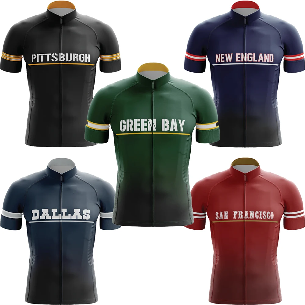 Green BAY-Pro Team Cycling Jersey for Men, Short Sleeve, MTB Maillot, Downhill Jersey, Mountain Bicycle Clothing, Summer