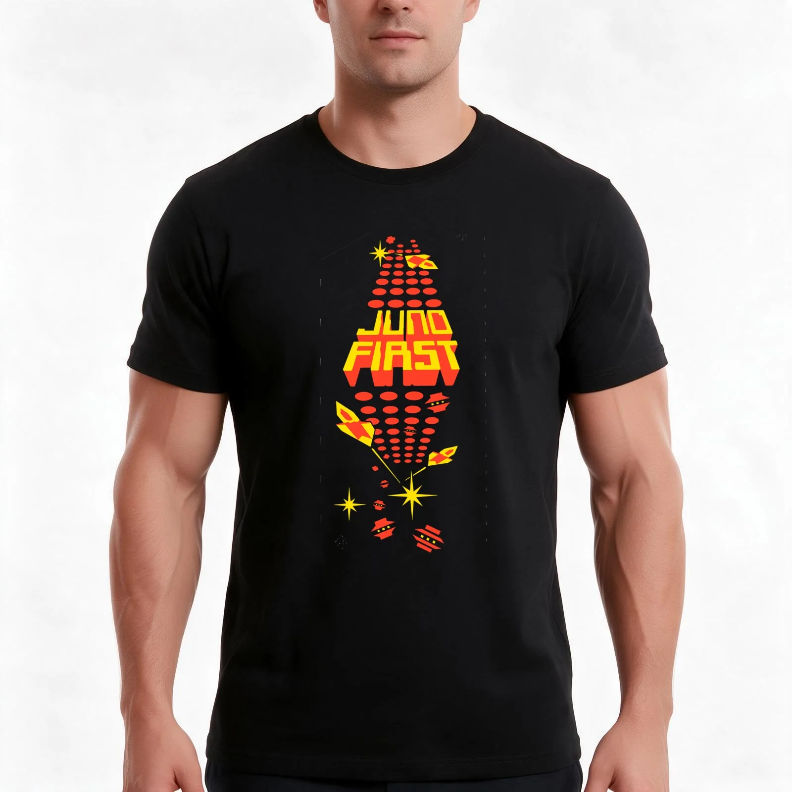 JUNO FIRST T-Shirt, Summer Casual Cotton Tee, Oversized Streetwear Tops, Vintage Graphic Print, Loose Fit Short Sleeve