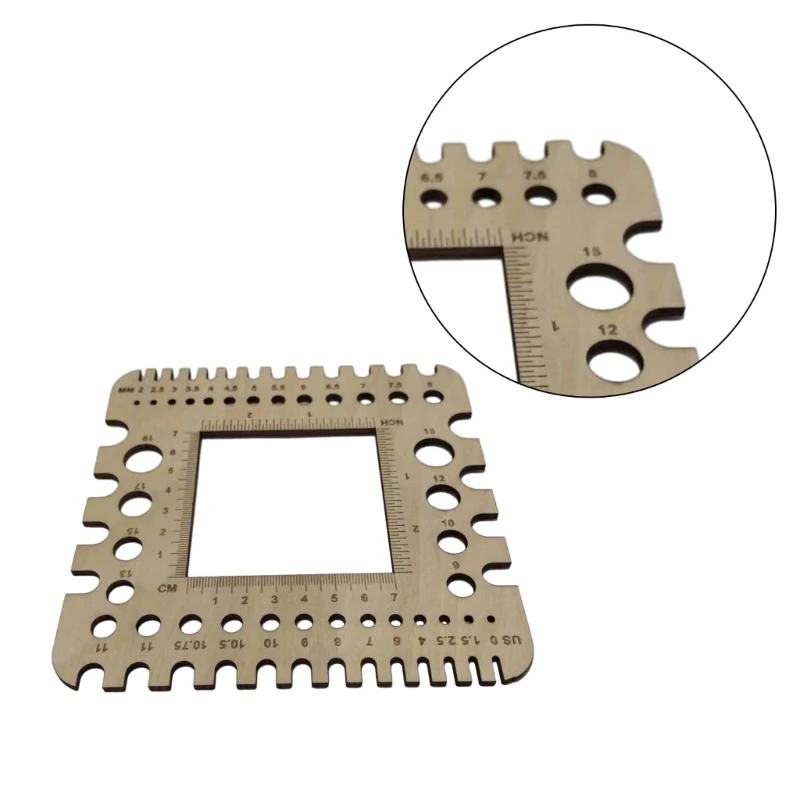 Penggaris Pengukur Rajut Kayu Alat Rajut Persegi Rajut dan Pengukur Jarum Rajut Alat Ukur Benang Rajut