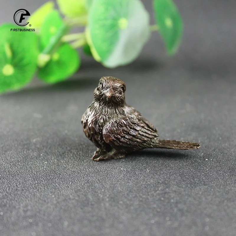 Small Sparrow Statue Metal Brass Tea Pet Table Ornament Home Decoration Accessories Retro Bird Animal Figurines Miniatures Craft