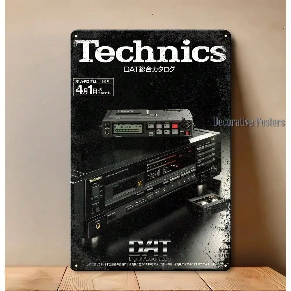 Pôster de Metal Vintage Technics DAT Digital Audio Tape Hi-Fi 20x30cm Arte de Parede Retrô para Decoração de Casa, Bar e Estúdio