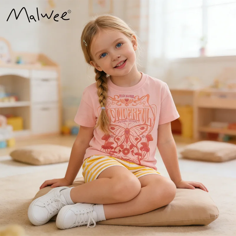 

malweeGirls' Summer Fashion New Style Short-Sleeve Pants Set Two-Piece Children's Clothing