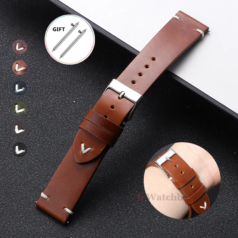 Ремешки для часов из воловьей кожи 18 мм, 20 мм, 22 мм для Samsung Galaxy Watch 6 5 4, сменный браслет, быстросъемный браслет