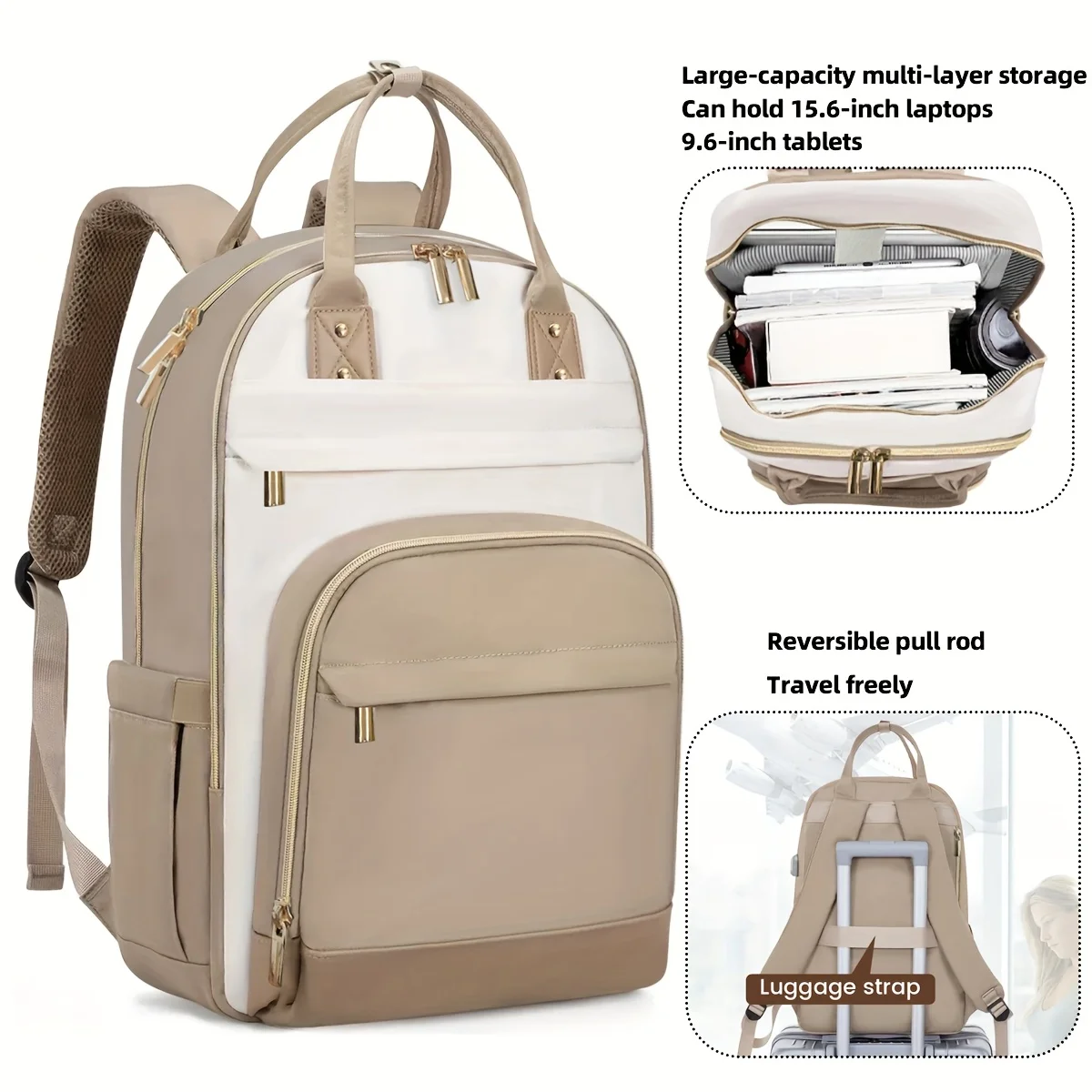 Mochila impermeable para mujer, ligera, para ir al trabajo, gran capacidad, 15,6 pulgadas, almacenamiento de ordenador, bolsa de