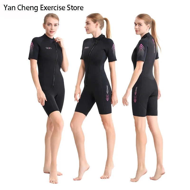 

3mm Neoprene Swimwear for Women Short Sleeve Keep Warm Diving Wetsuit Surfing Kayak Snorkeling Winter One-piece Swimsuit