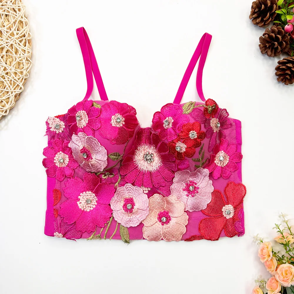 Camisole bra Vacation Style Three-dimensional Flower Vest Women Summer New Stylish and Versatile Short Outwear Top