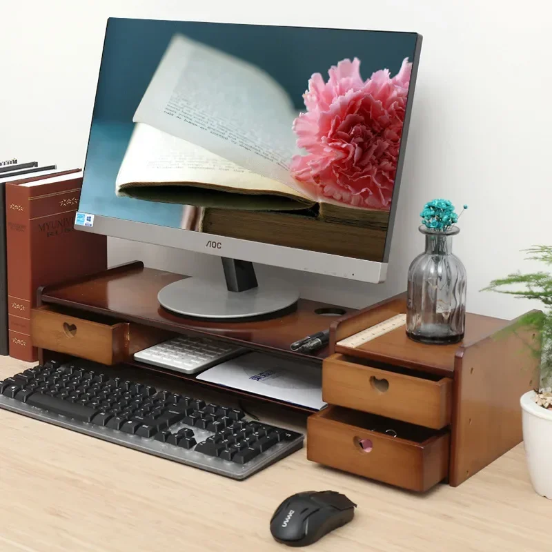 

Computer Monitor Elevated Stand Computer Stand Bamboo Desktop Keyboard Shelf Storage Rack Oragnizer Multifunction