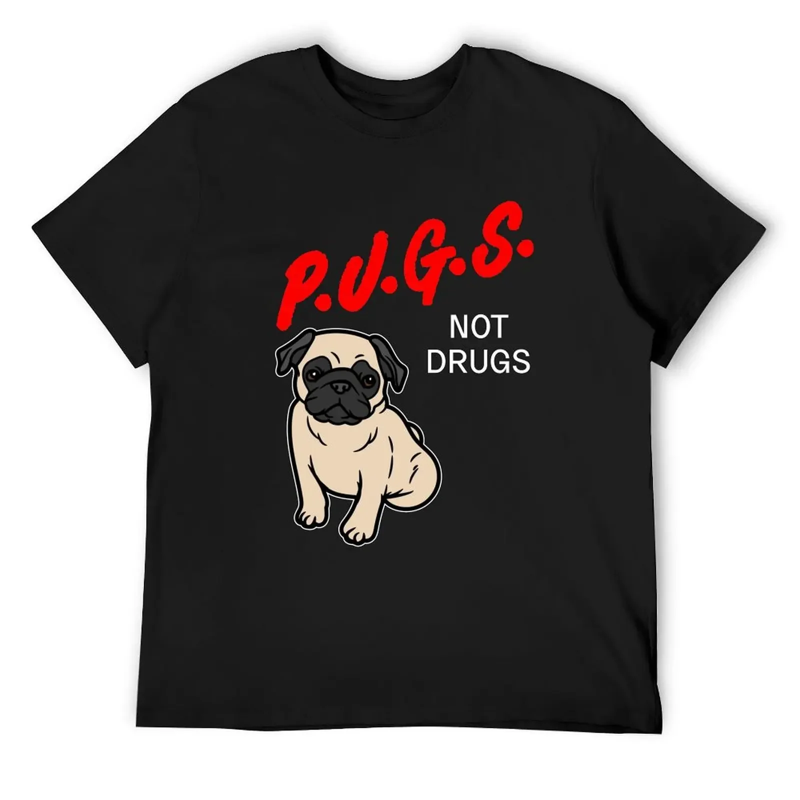 PUGS NOT DRUGS 80s Retro DARE T-Shirt graphic t shirts tees Aesthetic clothing slim fit t shirts for men