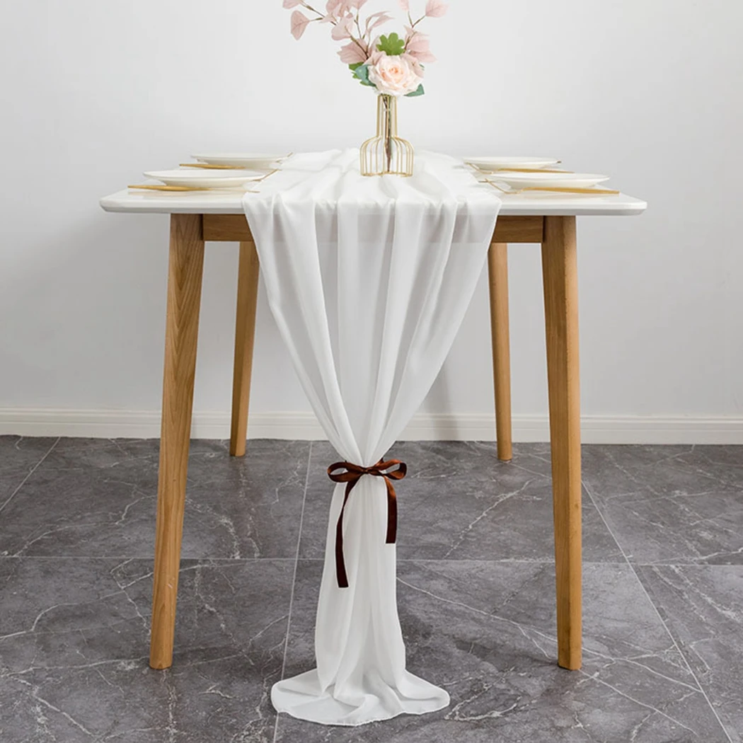 Solid Color Luxury Long Chiffon Table Runner For Wedding Party Christmas Banquets Bridal Home Table Arches Cake Table Decoration