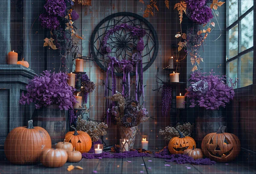 Fondo de fotografía Mehofond Boho Interior Halloween flor púrpura calabaza niños cumpleaños retrato decoración telón de fondo estudio fotográfico